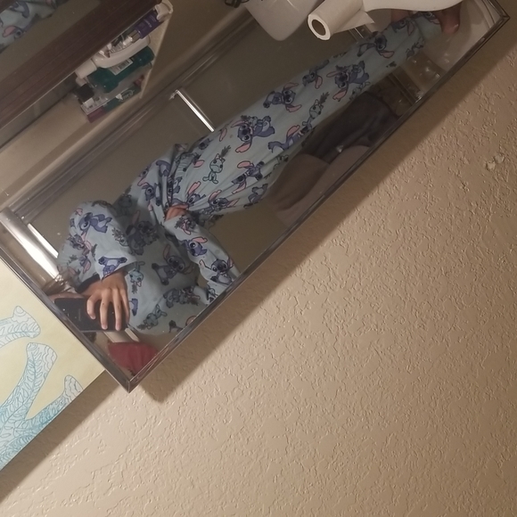 Stitch pajama set, long sleeve button up shirt and pajama pants. Light blue. - Picture 2 of 6